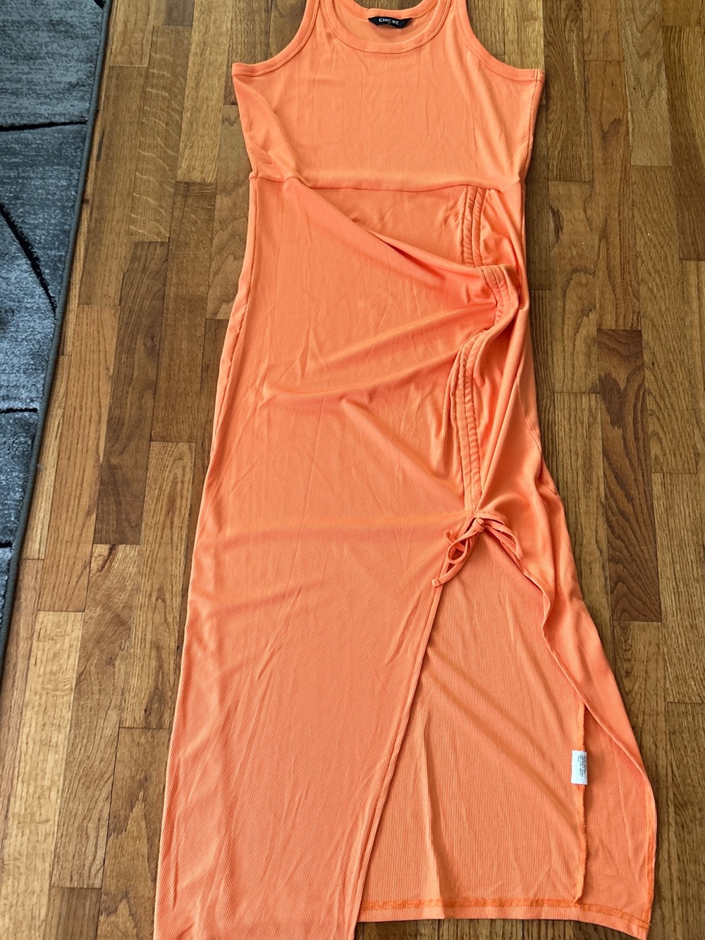 Women’s Ribbed Tank Drawstring Slit Thigh High Maxi Dress Size XL